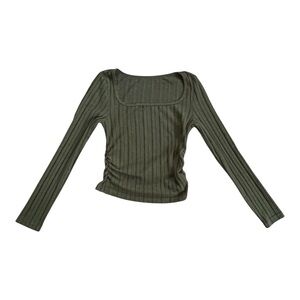 Olive Ribbed Long Sleeve Top